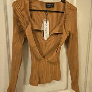 MINKPINK Ribbed Knit Sweater in Tan